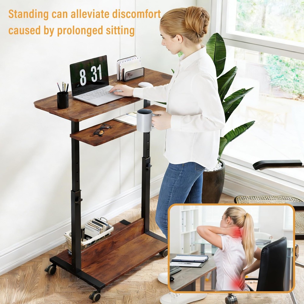 Small Standing Desk with Wheels,Small Mobile Computer Desks Adjustable Height...