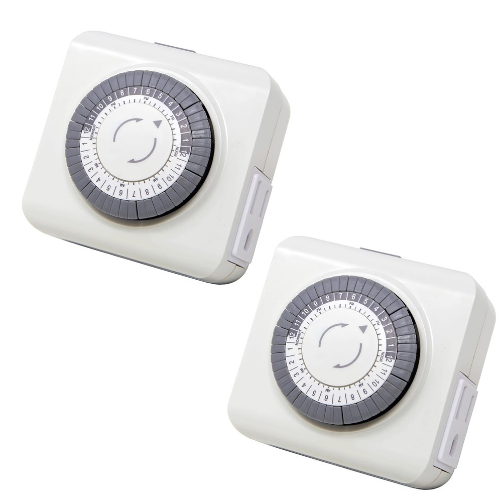2 Pack 110-125V 3-Pin Timer Switch For Home Lighting 24-Hour Programmable Plug