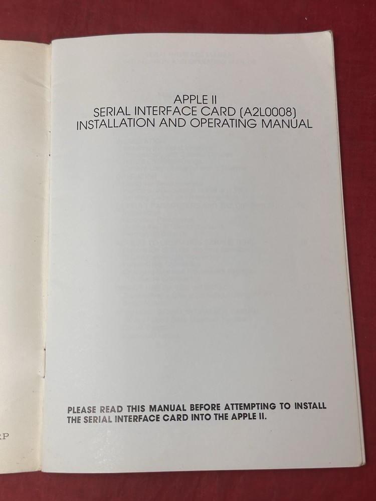 1979 Apple II Serial Interface Card Installation & Operating Manual