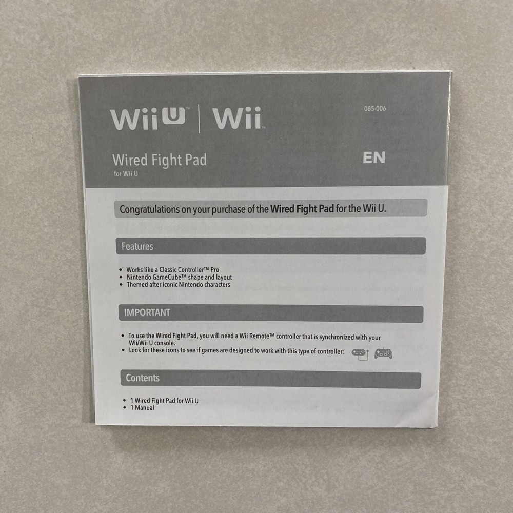 Nintendo Wii Wired Fight Pad Controller Instructions Booklet User Manual Only!