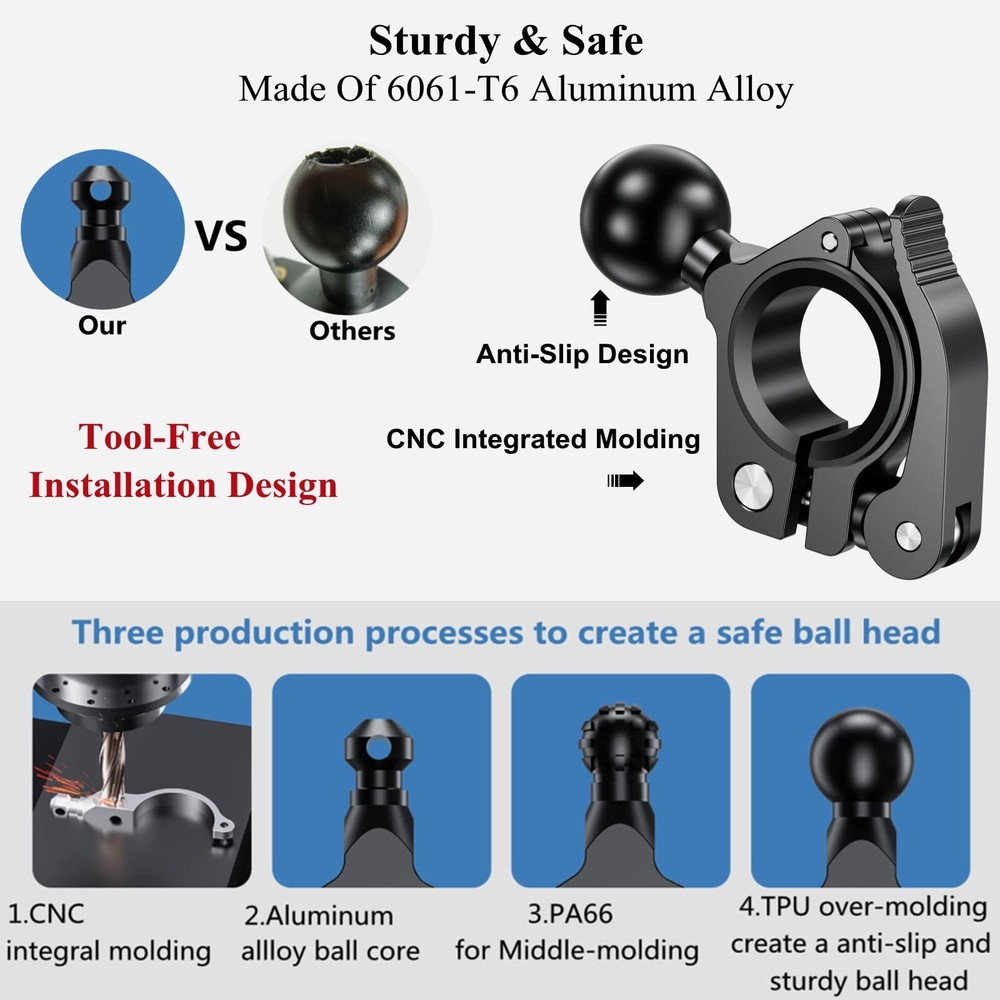 RAM Ball Mount Base Alloy Handlebar Clamp Mount Base Suitable for Motorcycle