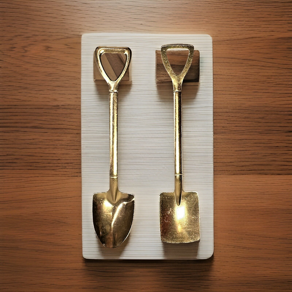 Miniature Gold Shovel Spoon Set 2-Pack Groundbreaking Spade & Square Point