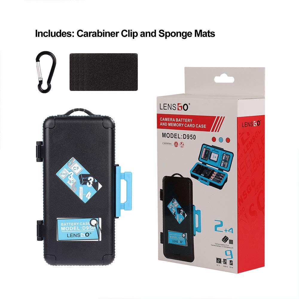 LENSGO Camera Battery Memory Card Case, Hard D950-Blue, Blue