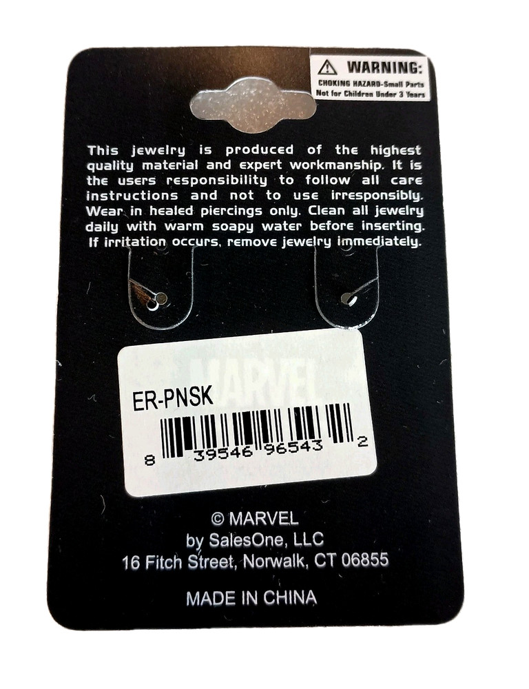 Marvel Comics Black Punisher Skull Logo Post Stud Earrings New NOS MOC