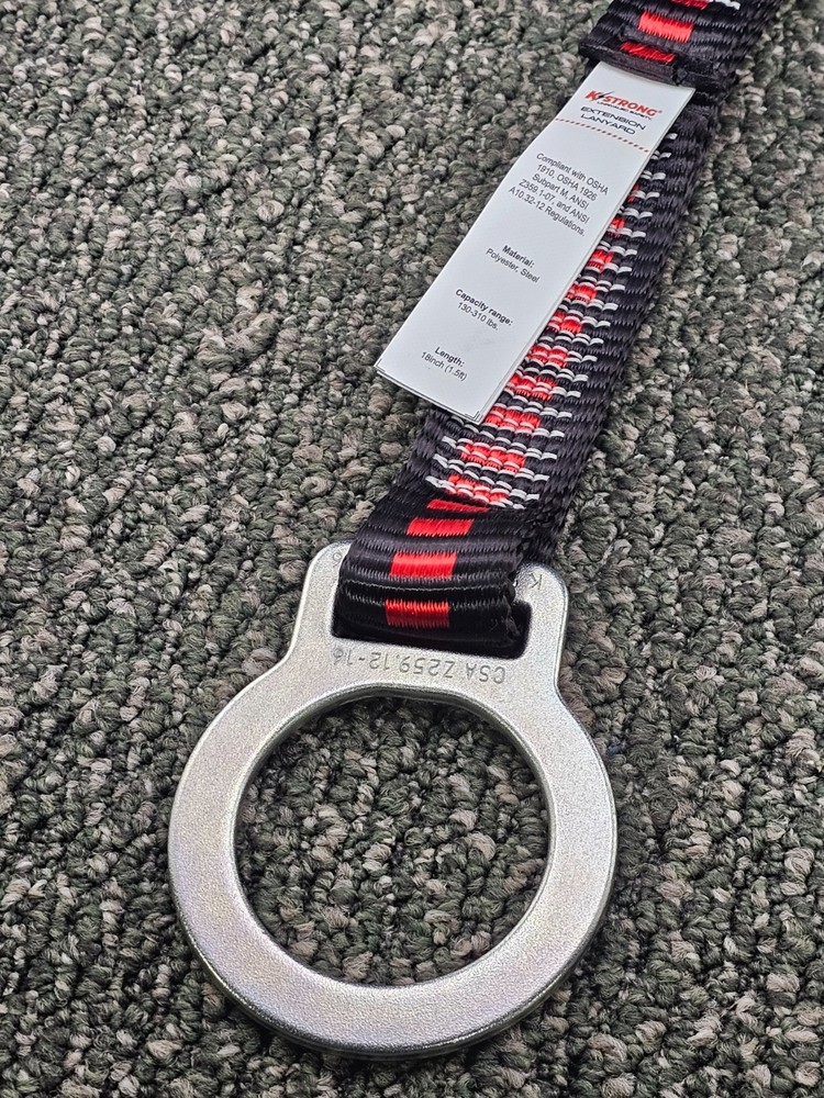 KStrong UFZ802001 18" Pig-tail D-Ring Extender - Snap hook and O-ring
