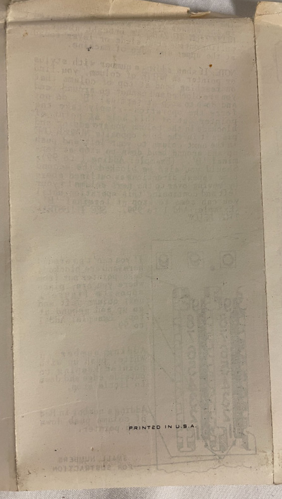 Tom Thumb Hand Adding Machine, Original Stylus, Sleeve, & Instructions