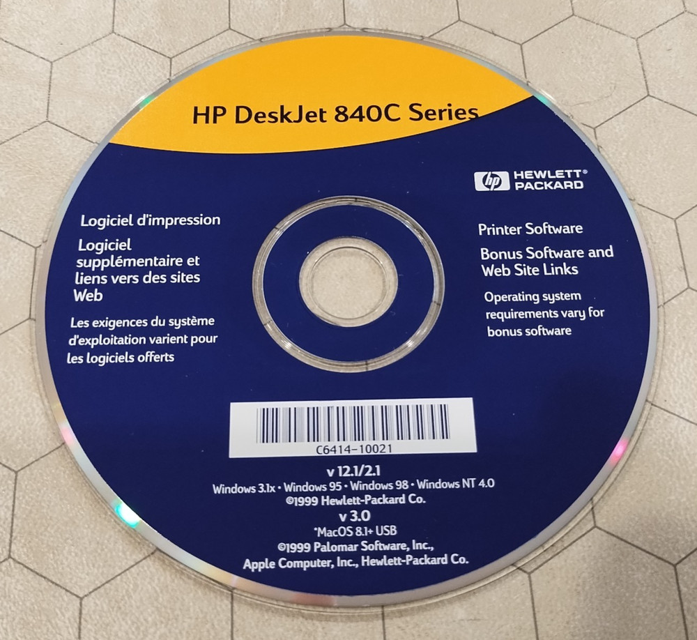 HP Deskjet 840C Series Printer Driver Software CD-ROM, PC/Mac, 1999