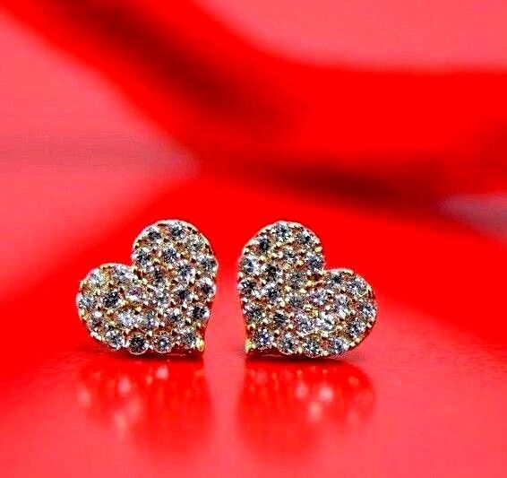 14K White Yellow Gold Heart Shape CZ Stud Earrings