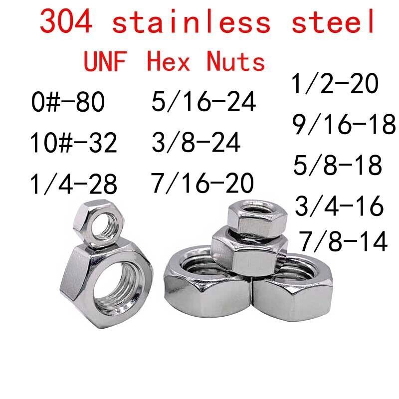 304 Stainless Steel UNF Hexagon Nuts Fine Thread Hex Nut