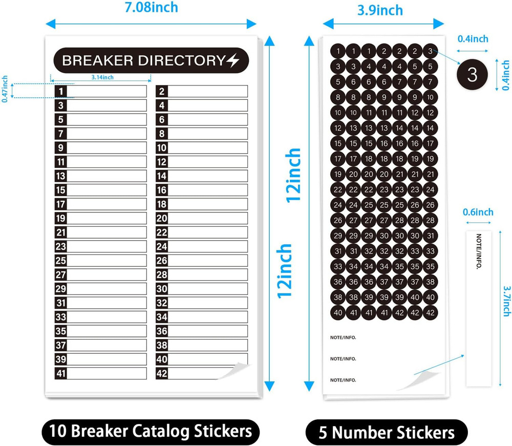 16 Sheets Breaker Panel Labels, Electrical Box Sticker Numbers Breaker Panel Lab