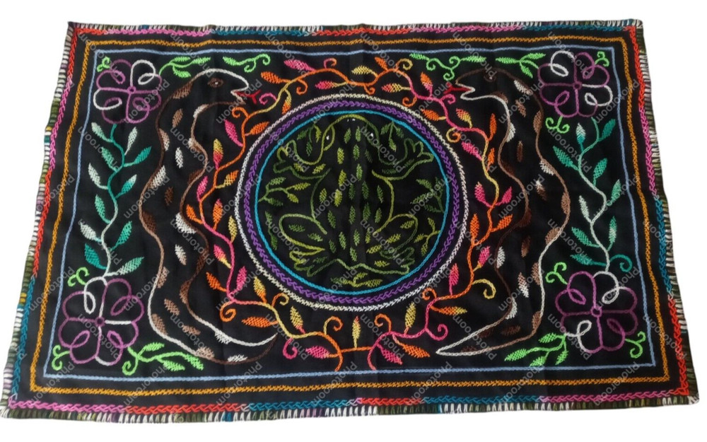 Shipibo Blanket Hand Embroidered Snake Toad Amazon Jungle