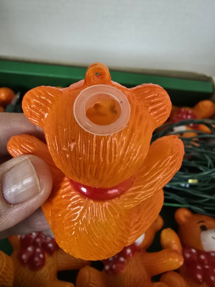 Vtg Christmas Teddy Bears String 10 Light Set Bronson Hard Plastic TESTED EUC