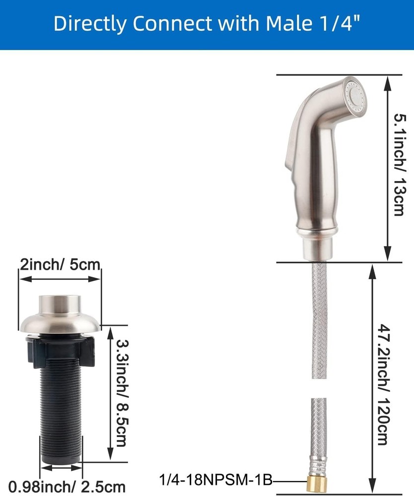 Universal Kitchen Sink Side Sprayer Replacement Sink Sprayer Attachment Brushed