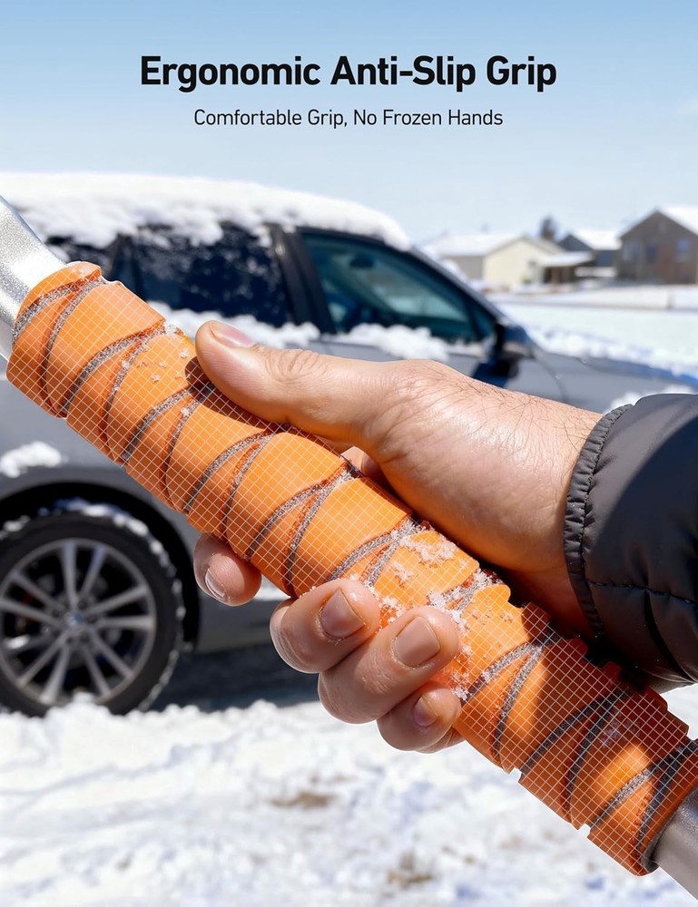 Multi-Function Ice Scraper and Snow Brush – 47.2” Adjustable Tool in Orange