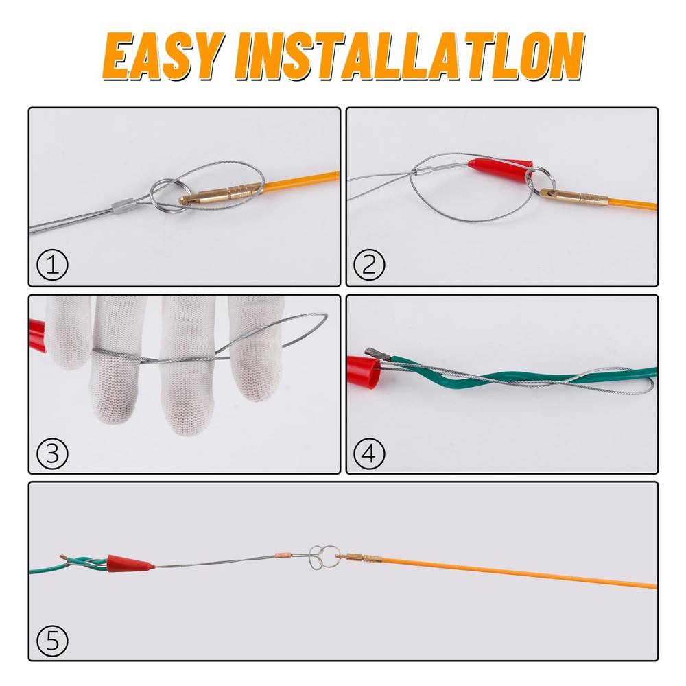 11FT Fiberglass Running Electrical Wire Cable Glow Rods Wire Pulling Tools Fi...
