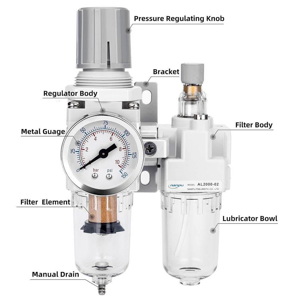 Compact 1/4" NPT Air System with Semi-Auto Drain and Easy Installation Features