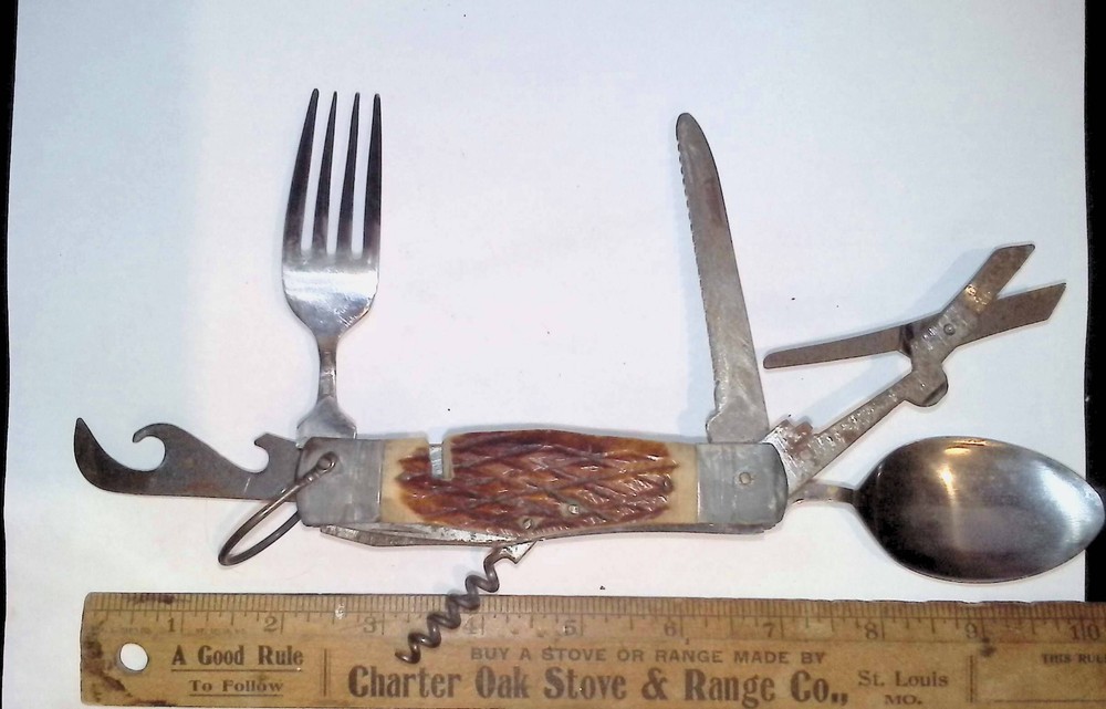 Vintage Camp Knife, Fork, Spoon 8 Functions