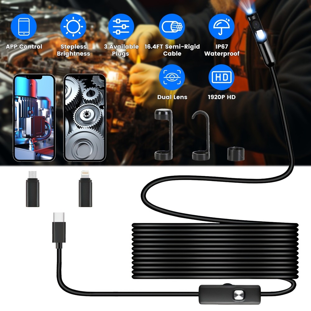 Adjustable Endoscope Camera with Light Borescope HD Inspection Camera Waterproof