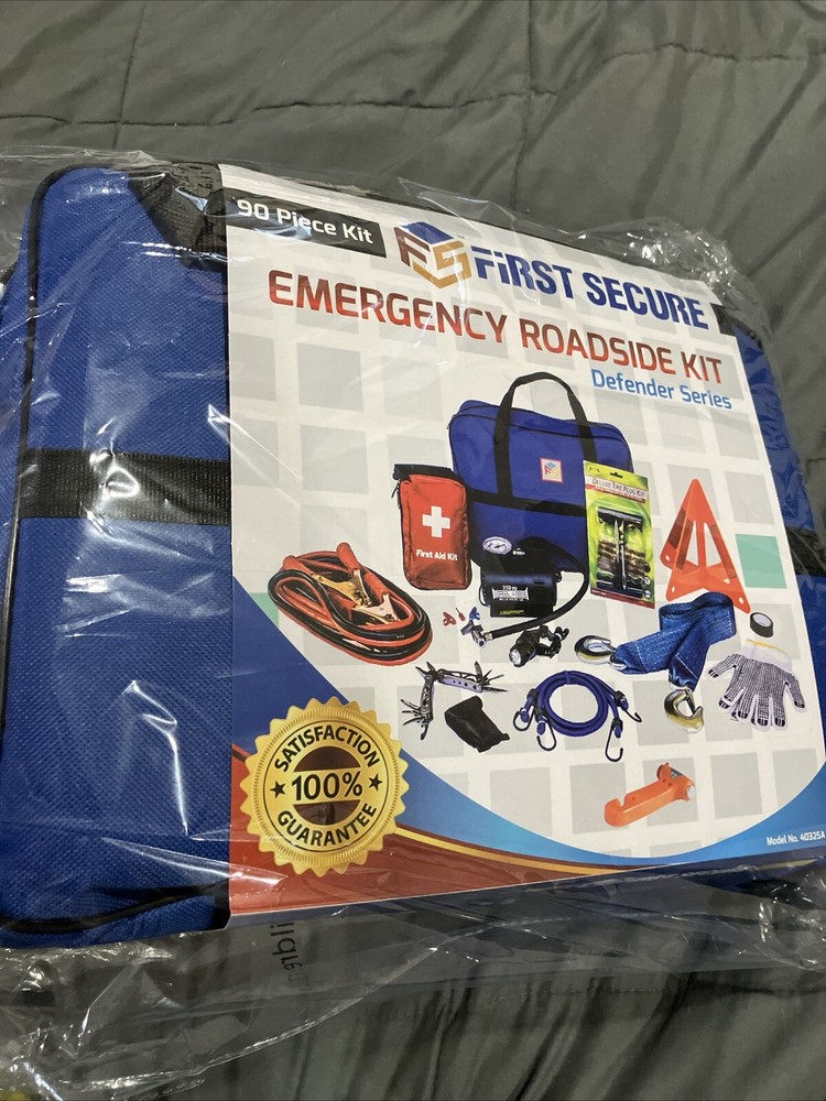90 Pc Car Emergency Roadside Kit Tool Set First Aid First Secure Ships From US