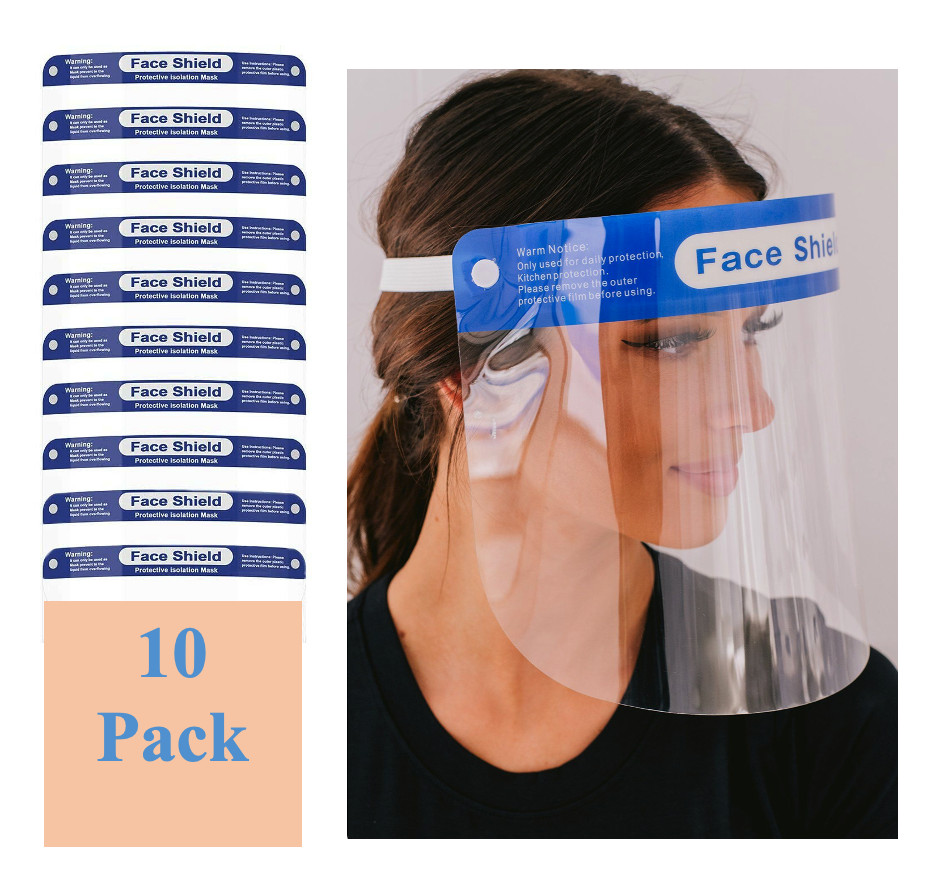 10 Pack Reusable Face Shield Visor Adjustable, with Elastic Headband Anti Dust.
