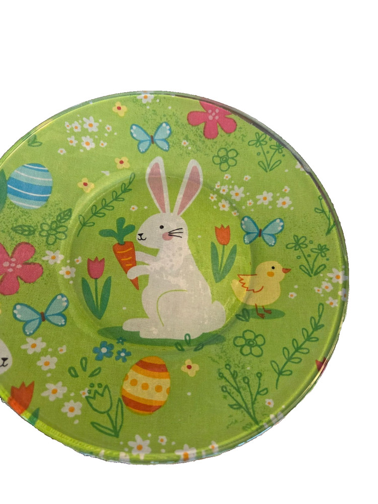 Handmade Glass Easter Plates With Fabric Backing 8"