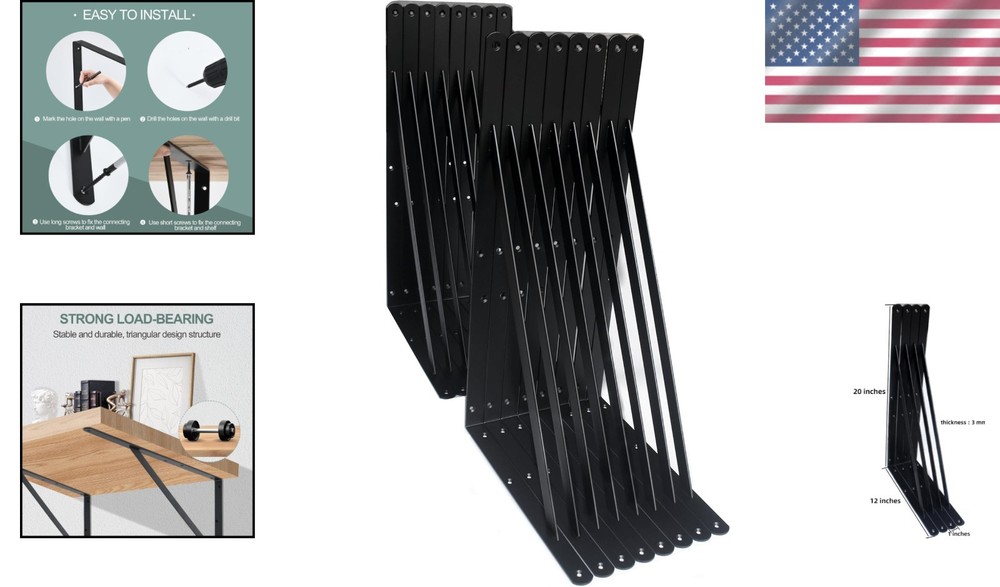 Matte Black Metal Shelf Angle Brackets - 16 Pack