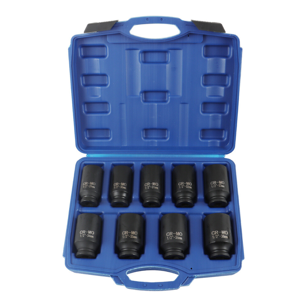 Labwork 9Pc 29-38mm Deep Impact Socket Set 1/2" Drive Metric Axle Hub Nut Socket