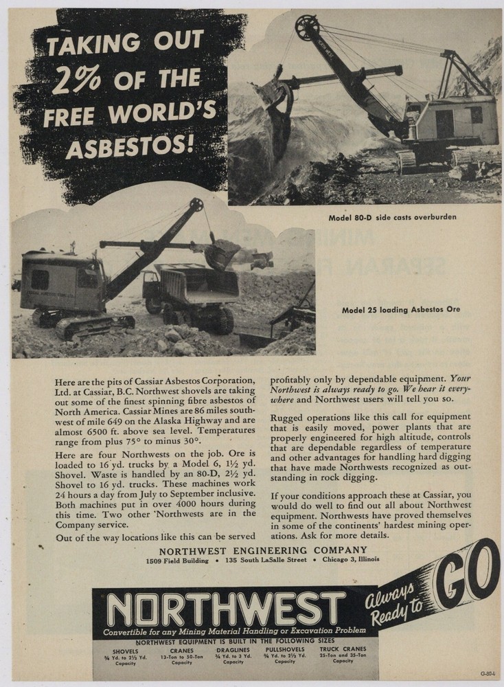 1958 Northwest Engineering Co. Ad: Models 80D & 25 Cassier Asbestos - Canada