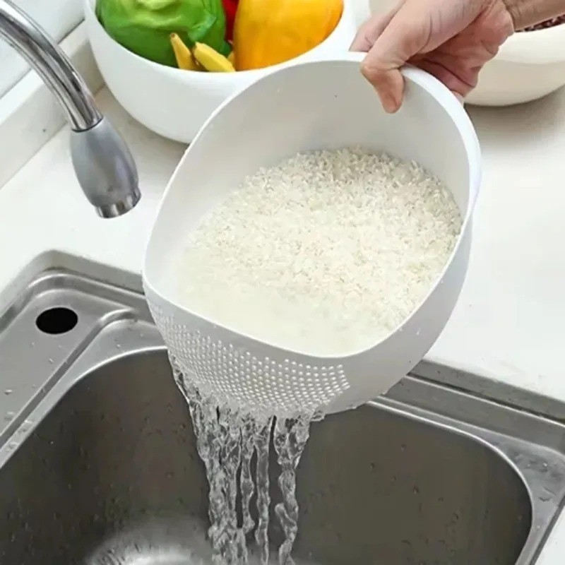 Multi Use Rice Washing Vegetable Fruit Strainer White Bowl Rice Washer