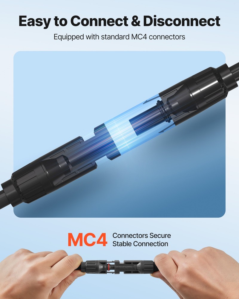 VEVOR 100FT Solar Panel Extension Cable 10AWG Solar Panel Wire with Connector