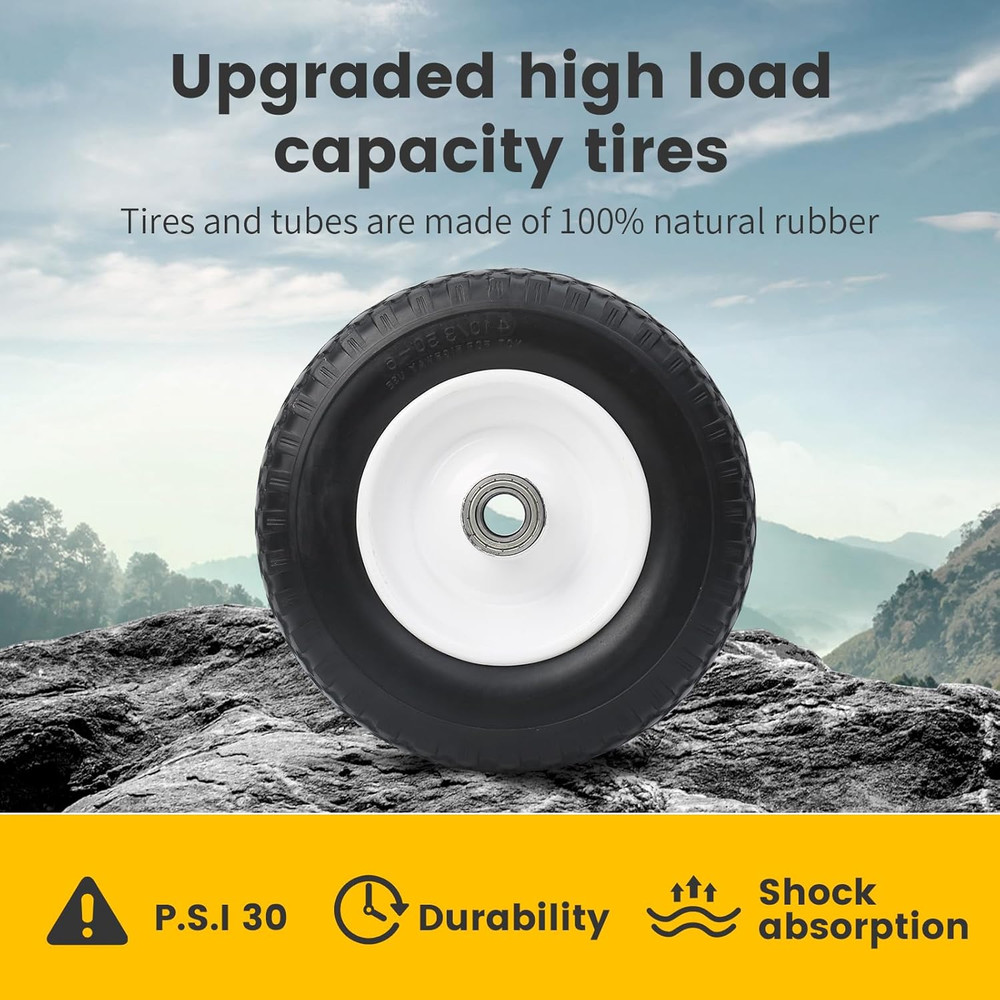 12" Flat-Free Solid Polyurethane Replacement Tire | 1" Bore, Centered Hub | Fits