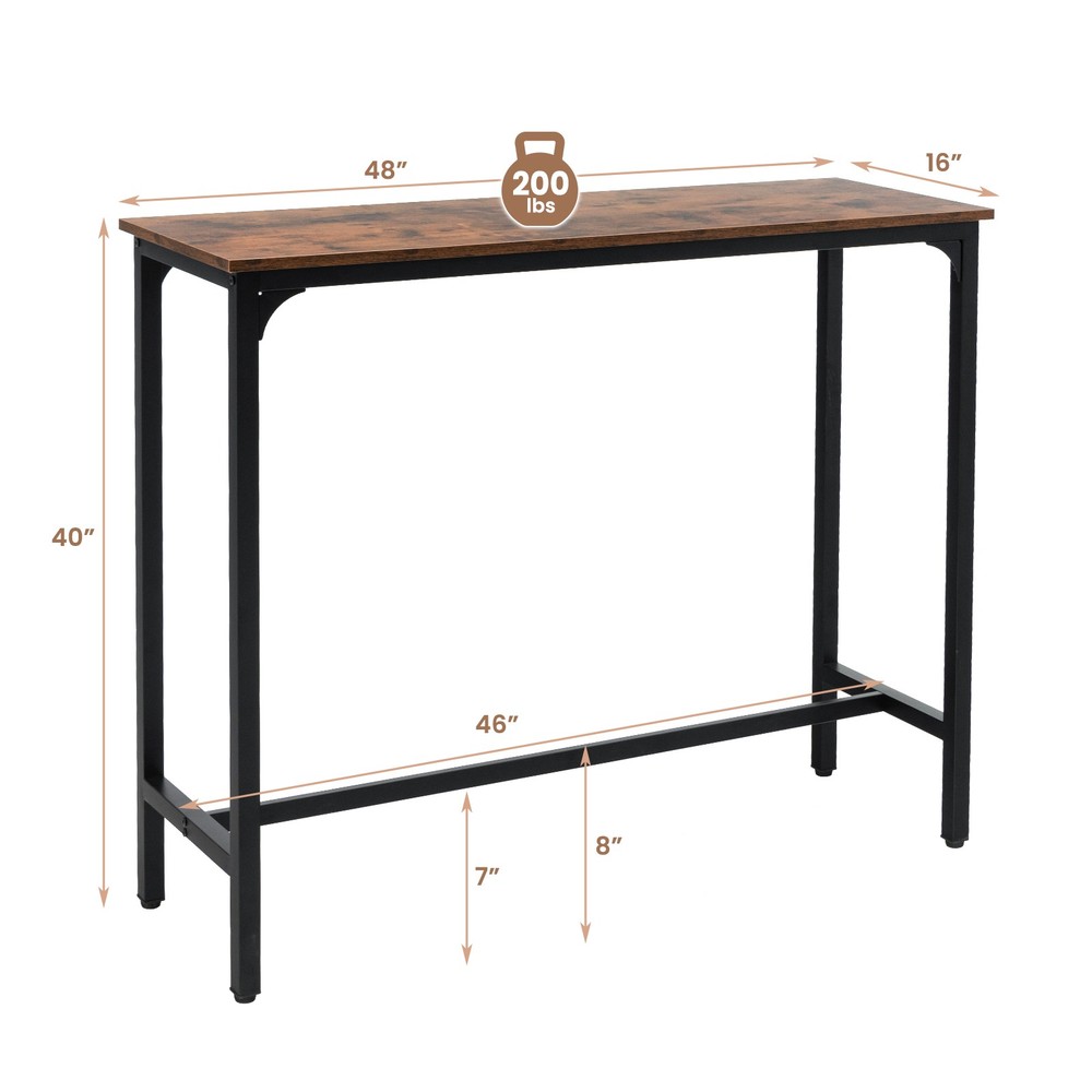 48" Rectangular Bar Table Kitchen Dining Table w/ Steel Frame & Adjustable Feet