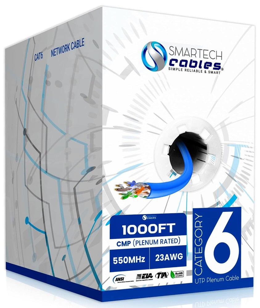 Smartech CAT6 Plenum Cable Solid Conductor CCA Open Box Multiple Color