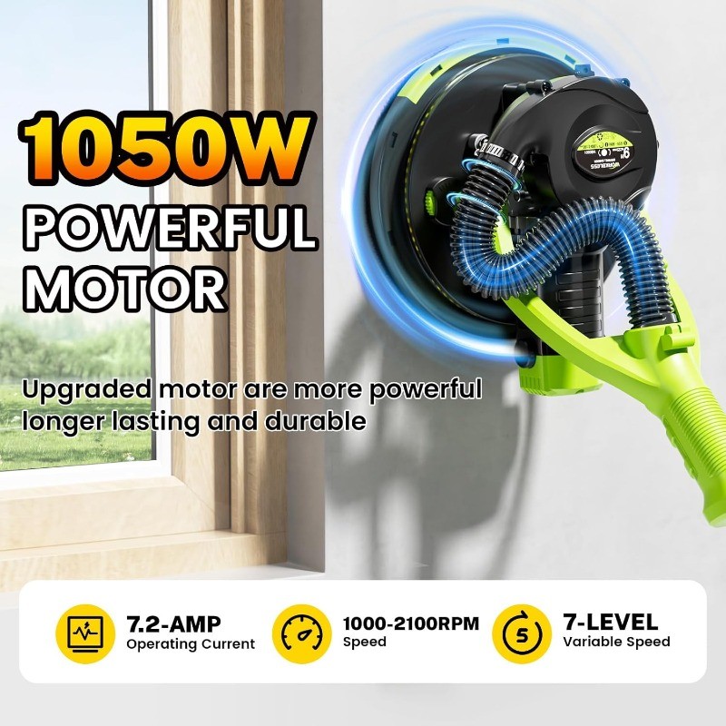 Drywall Sander, 1050W 7.2A Popcorn Ceiling Removal Tool, Automatic Drywall