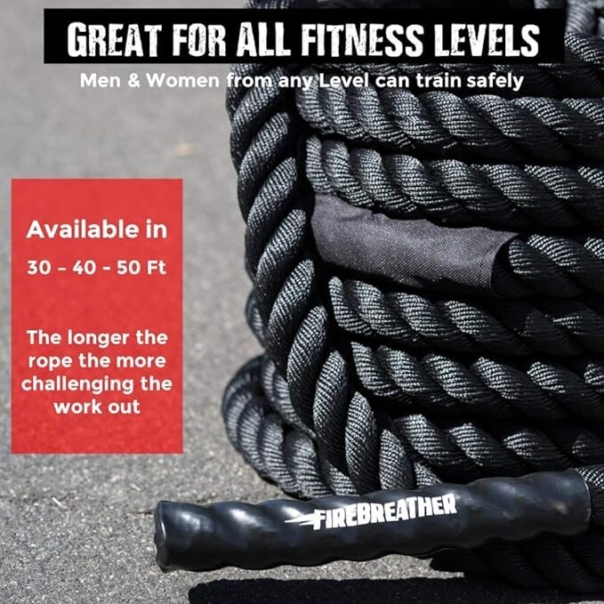 Pro Battle Ropes with Anchor Strap Kit and Exercise Poster Strength Training