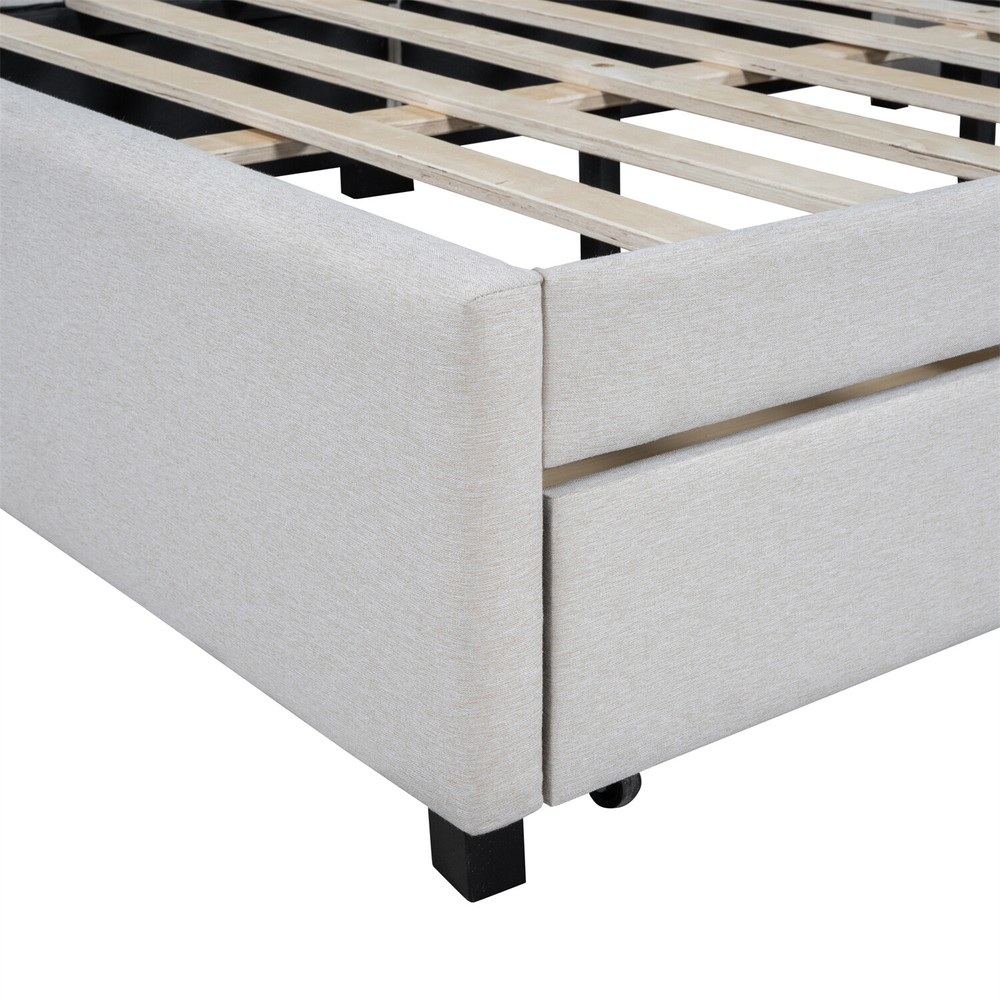 Full Size Daybed Upholstered Bed Frame Sofa Bed w/ 2 Storage Drawer Beige