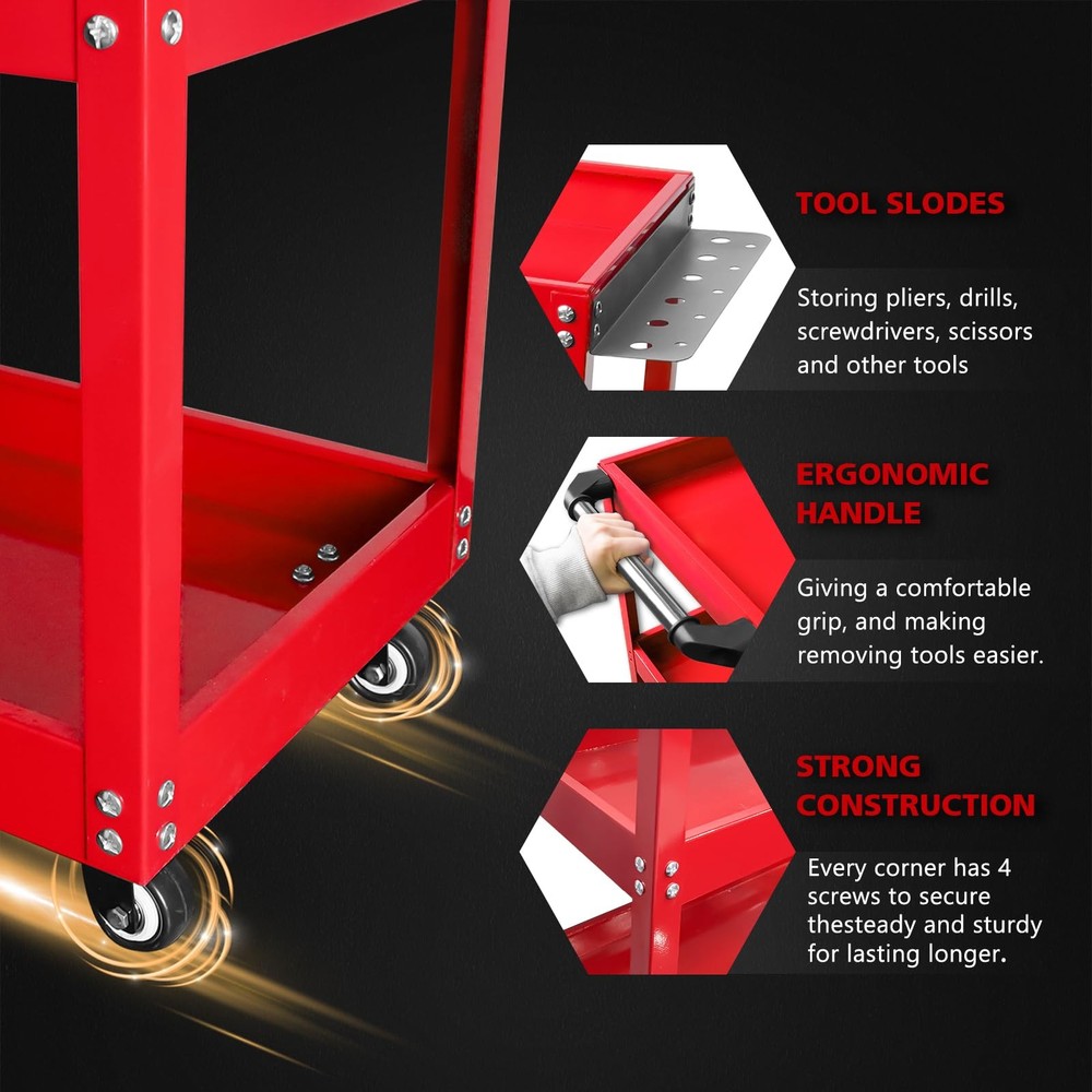 Updated Rolling Tool Cart 330LBS Metal 3 Tier Rolling Cart Carts with Wheels ...