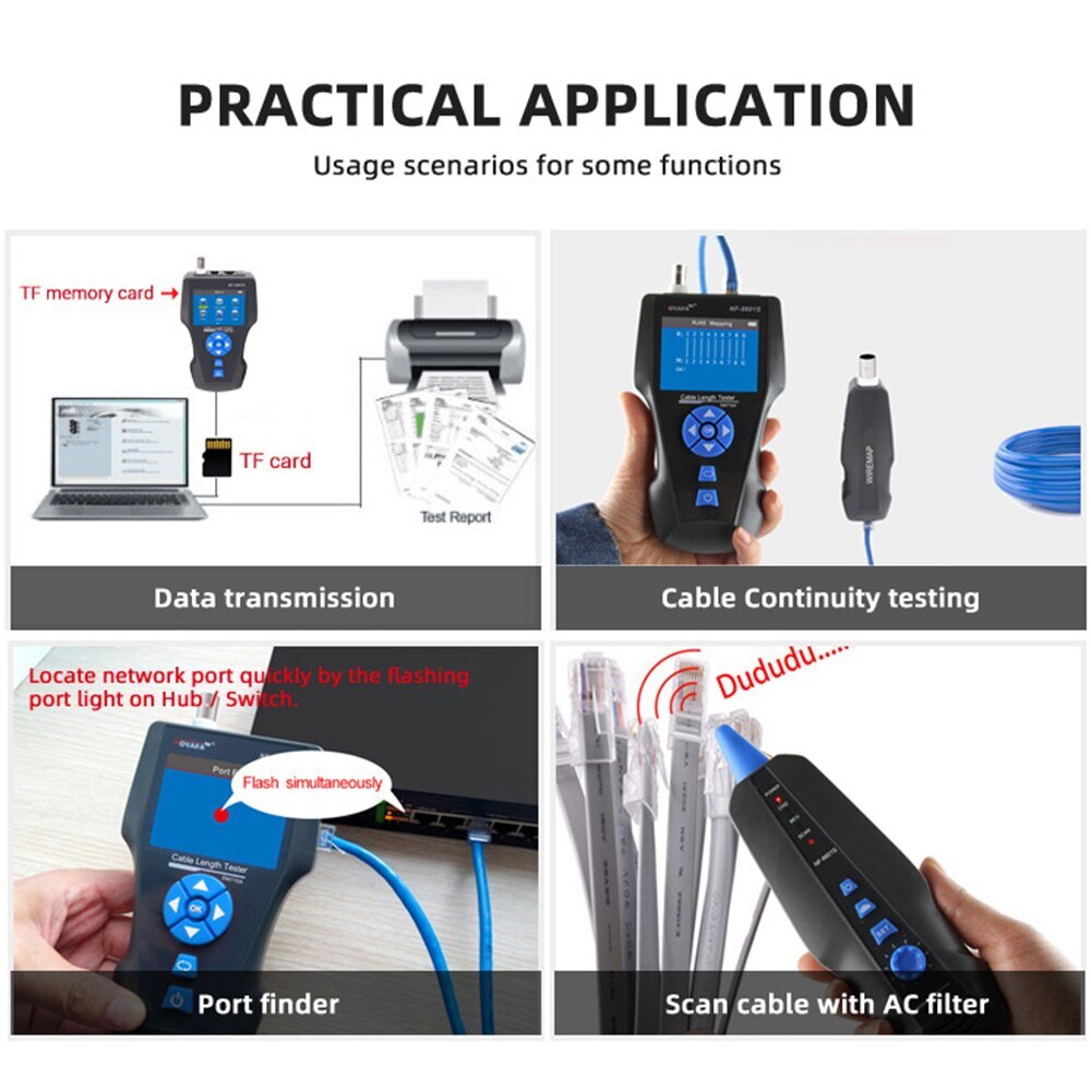 Network Cable Tester PoE/PING/Port Flash Function Voltage Wiremap Detector