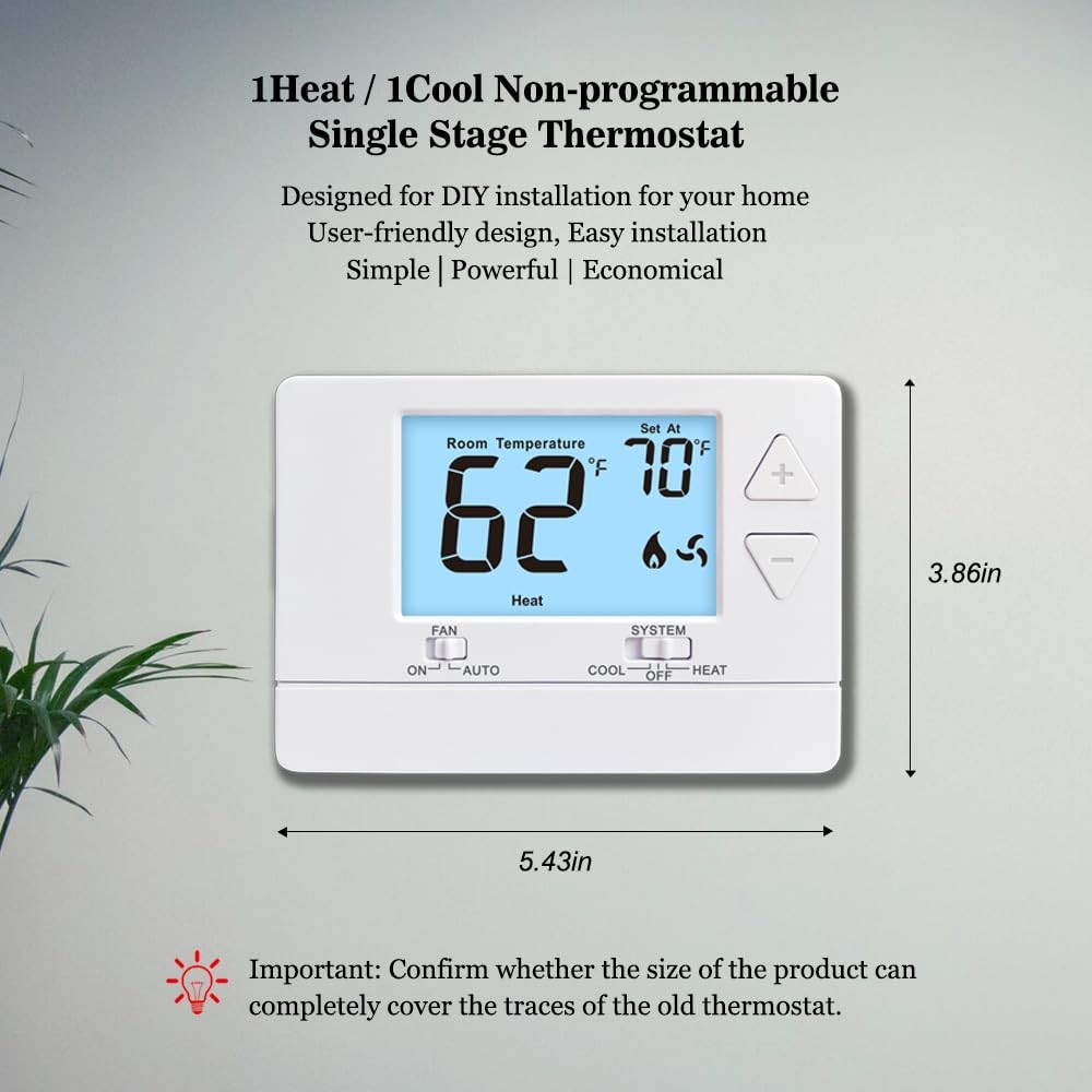 NonProgrammable Thermostat for Home, Digital Energy-Saving Thermostat,Single-...