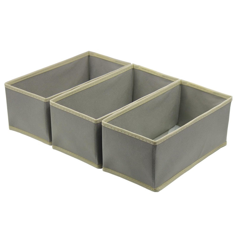 Bructhun Sock Drawer Organizer 3 Pack - Foldable Fabric Storage Light Gray