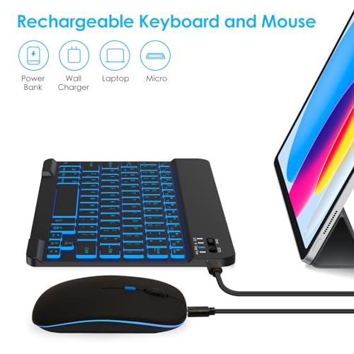 7 Colors Backlit Bluetooth Keyboard and Mouse Combo for Backlit+Black+Mouse