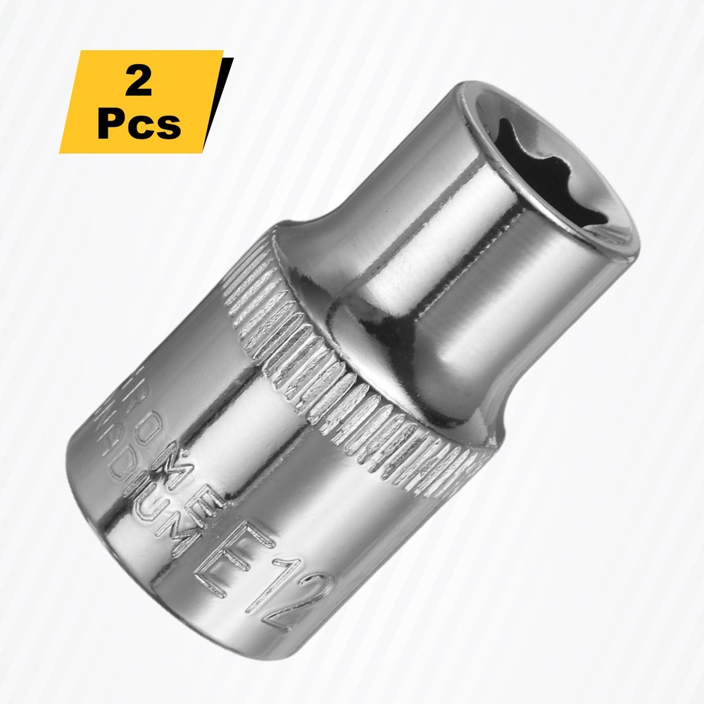 2pcs E-Torx Socket 1/2" Drive E12 External Torx Deep Socket 1.5" Star Sockets