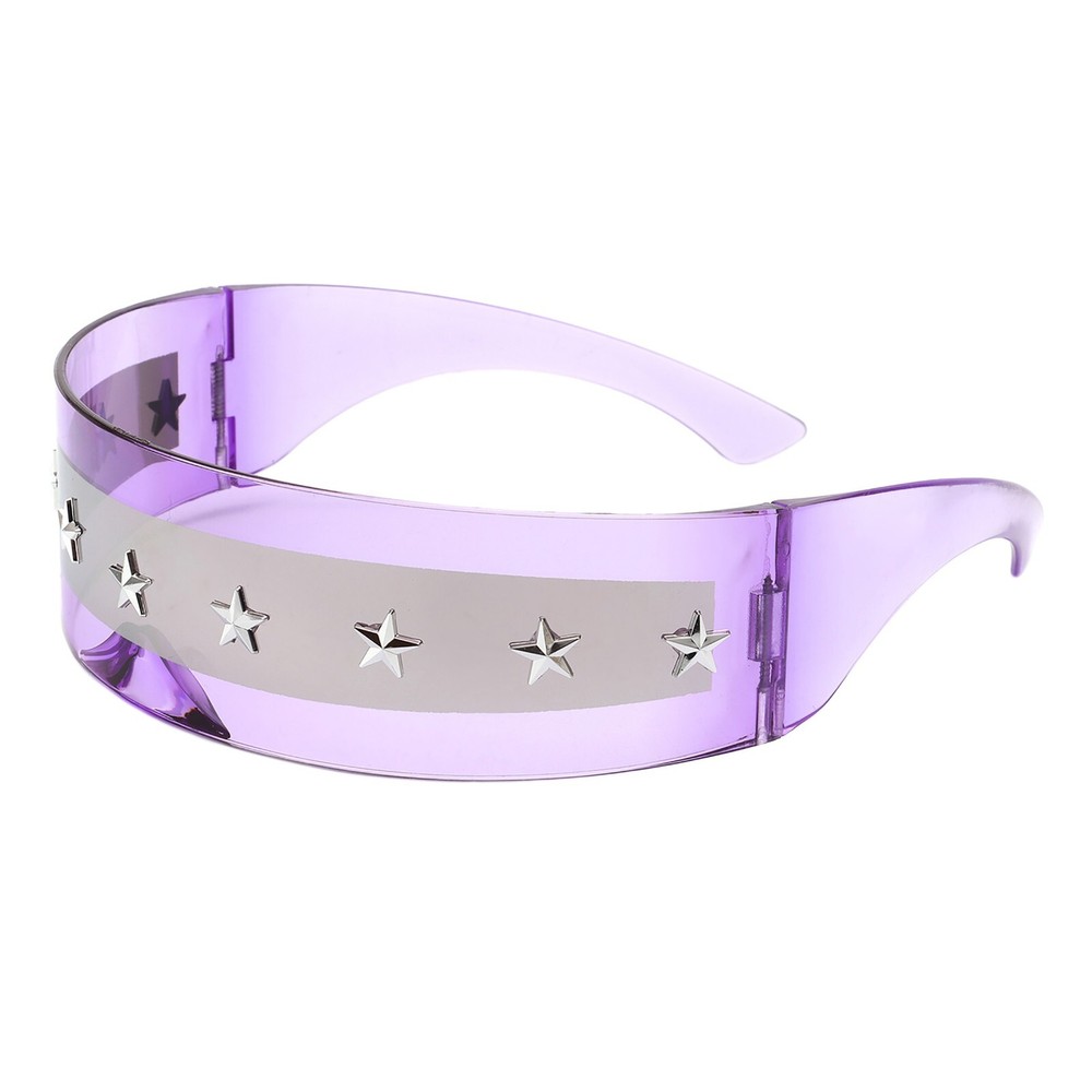 Cyclops Shield Sunglasses Star Studs Mirrored Mono Lens Rectangle UV 400