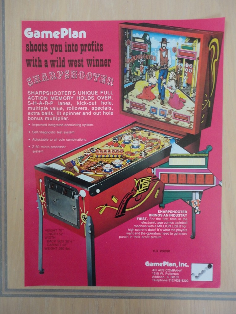 Sharpshooter Pinball Machine Original Magazine Pull Out Advertisement