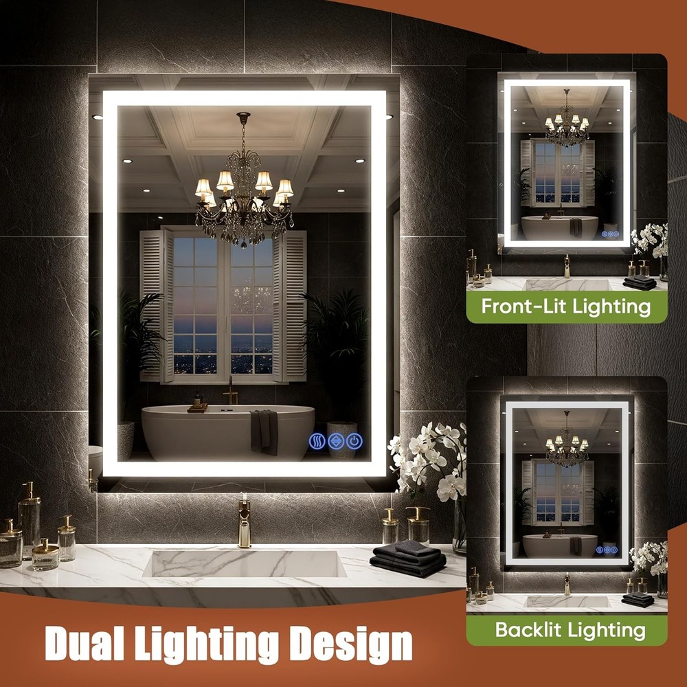 24"x32" LED Wall-Mounted Bathroom Mirror - Lighted & Dimmable Design