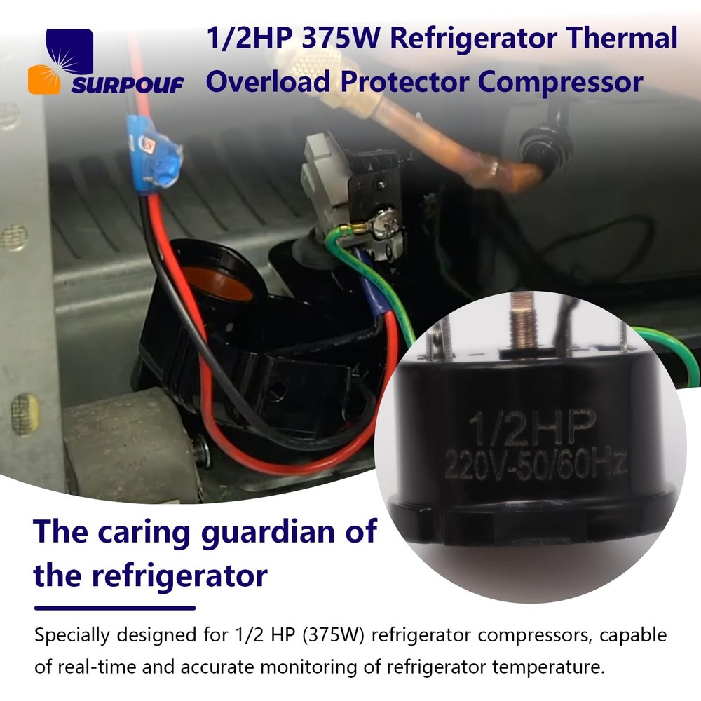 1/2HP 375W Refrigerator Thermal Overload Protector Compressor Replacement...