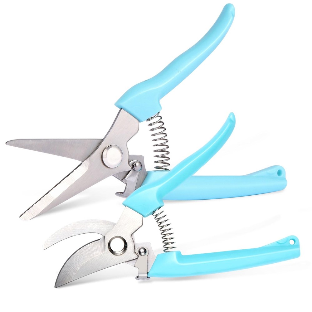 2 Pack Pruning Shears, Stainless Steel Garden Sharp Compact, Blue