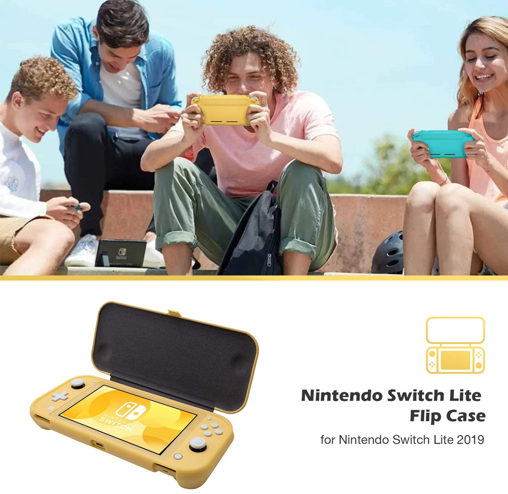 Nintendo Switch Lite Flip Case Cover Thin Slim Tempered Glass Screen Protector