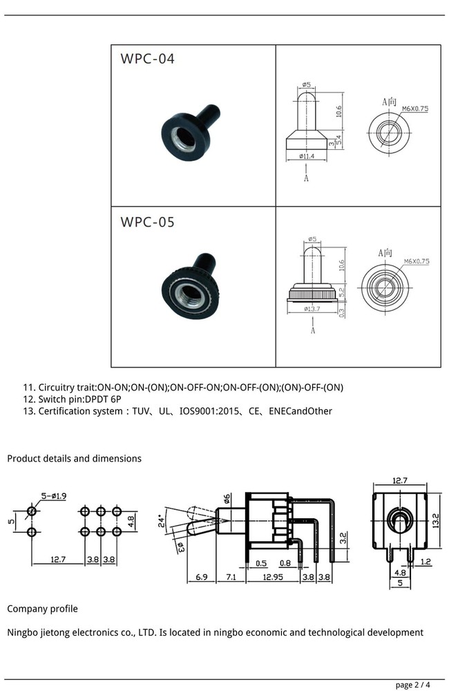 2x (USA source) Toggle Switch, DPDT Right Angle, MTS-202-C4