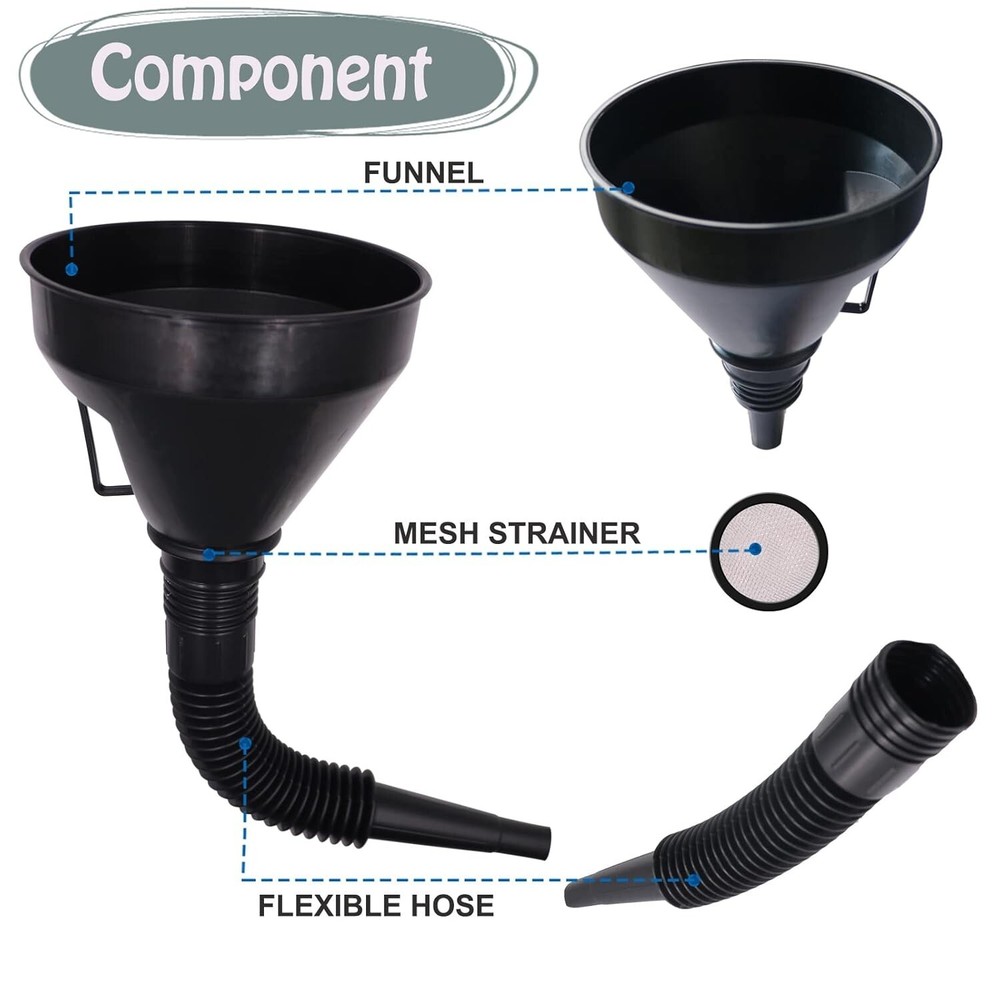 Rapid Filling Oil Funnel Set with Long Hose & Filter - Multi-Use Solution